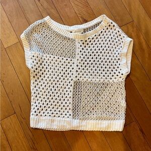 White and Cream Open Stitch Knit Sleeveless Top